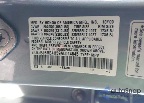 2010 Honda Cr-V Ex z USA, uszkodzony, nr VIN 5J6RE4H59AL014845
